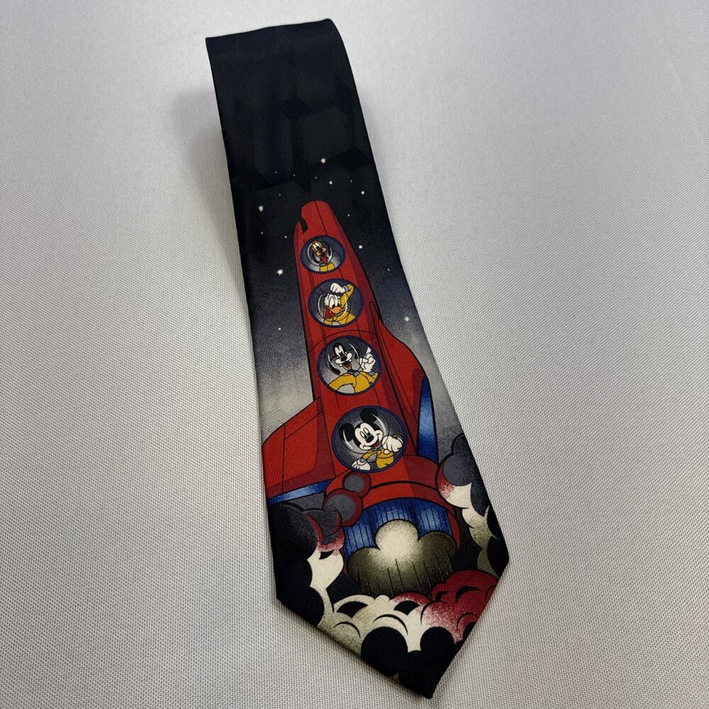 Vintage Mickey Unlimited Rocket Men's Tie Pluto Goofy Donald Duck Space 90s